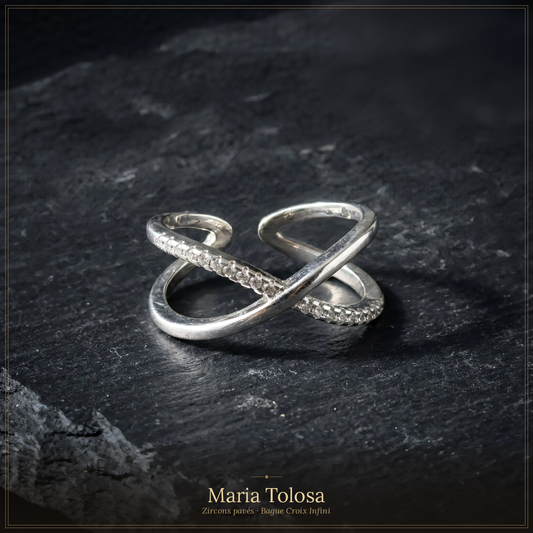 Bague Croix Infini Zircon — Élégance Géométrique Plaquée Or & Argent