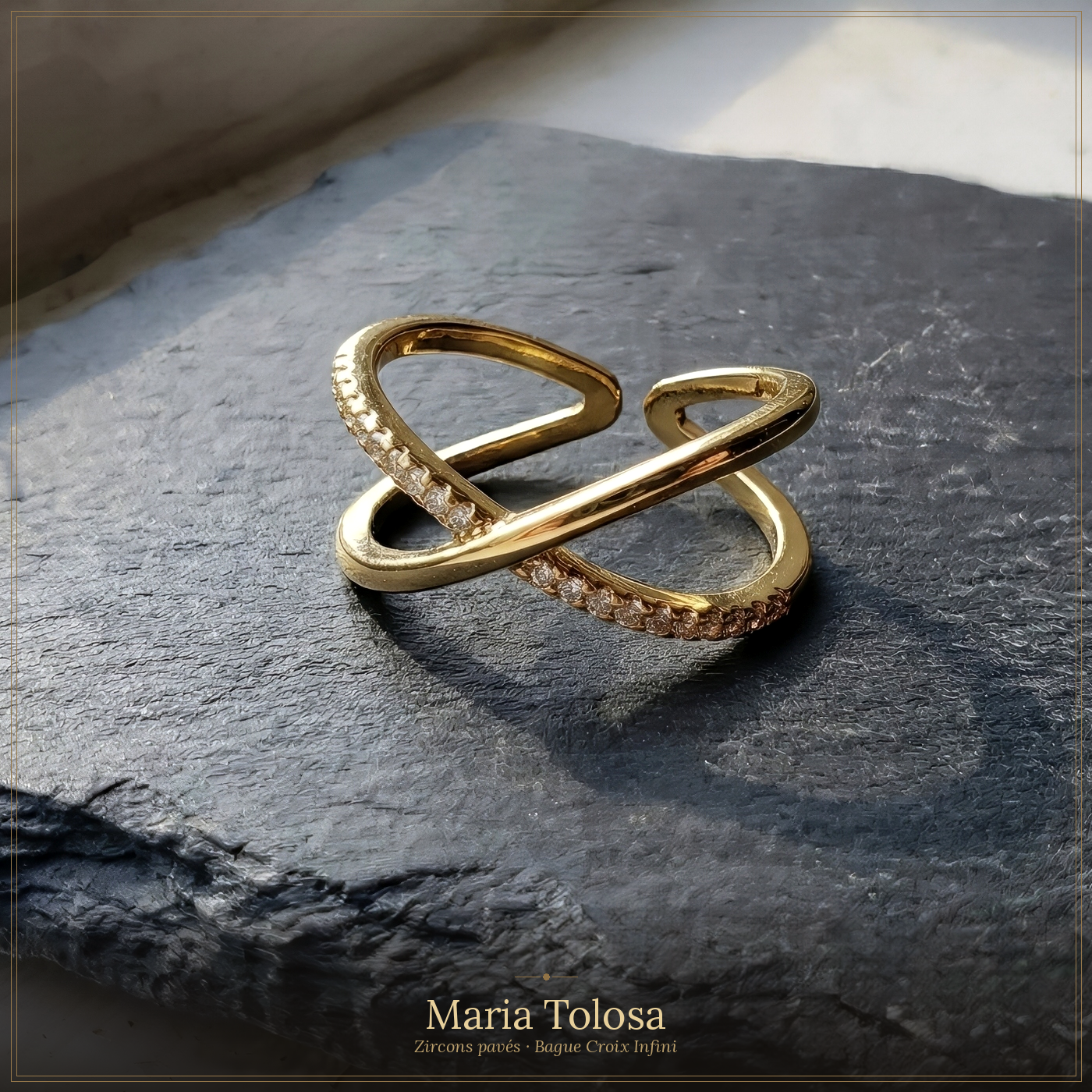 Bague Croix Infini Zircon — Élégance Géométrique Plaquée Or & Argent