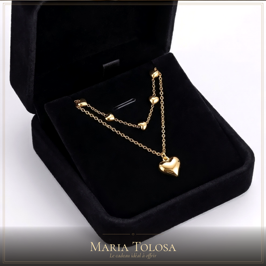 Collier Double Rang Cœur Doré — Chaîne Fine Plaquée Or