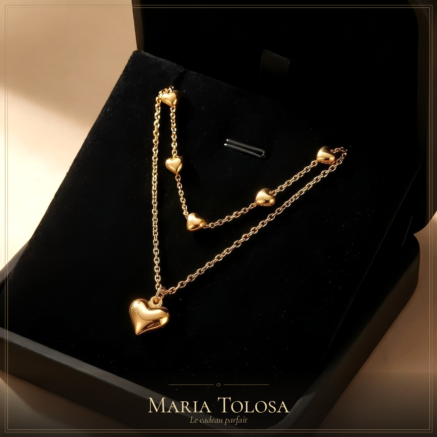 Collier Double Rang Cœur Doré — Chaîne Fine Plaquée Or