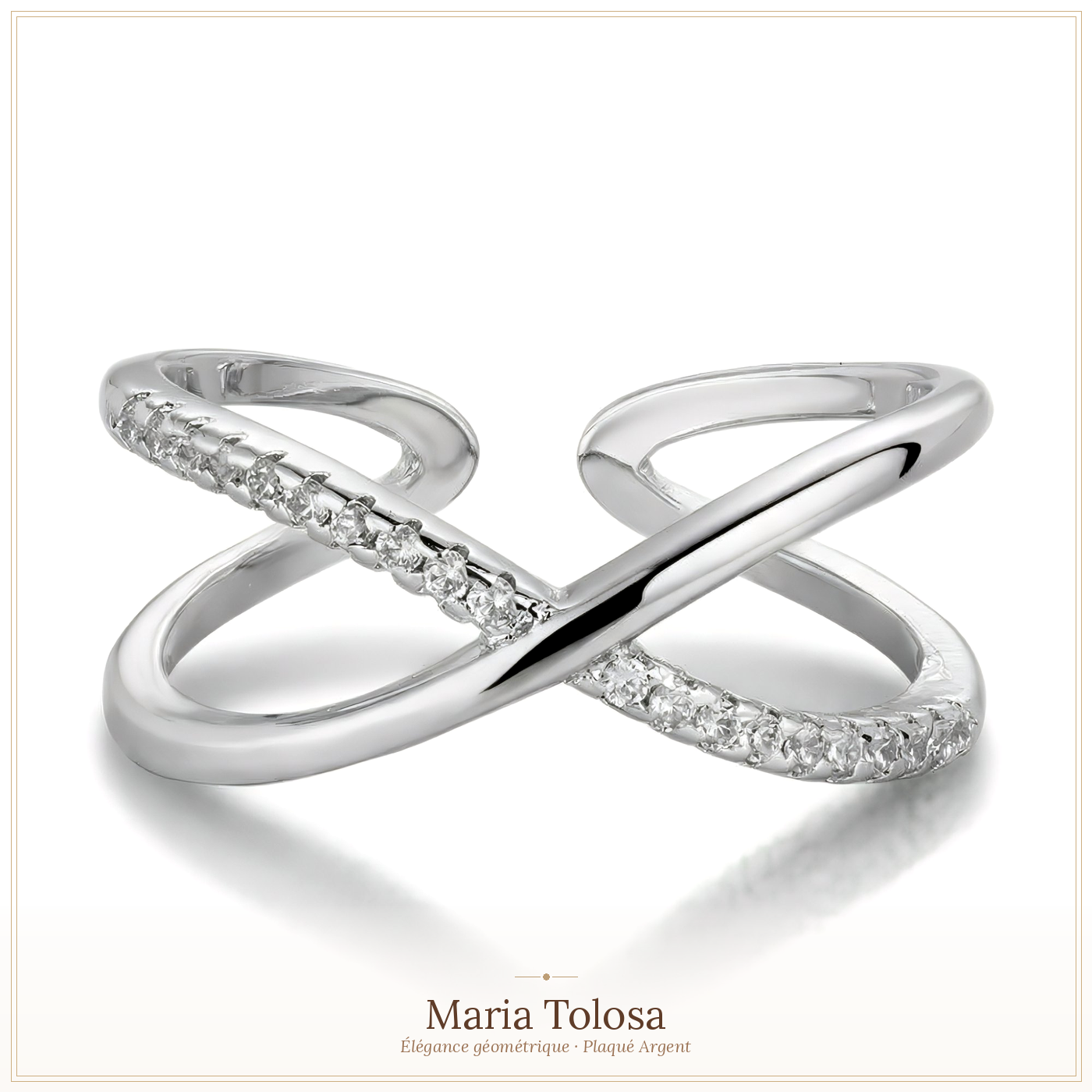 Bague Croix Infini Zircon — Élégance Géométrique Plaquée Or & Argent