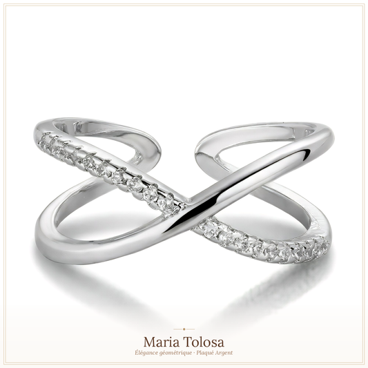 Bague Croix Infini Zircon — Élégance Géométrique Plaquée Or & Argent