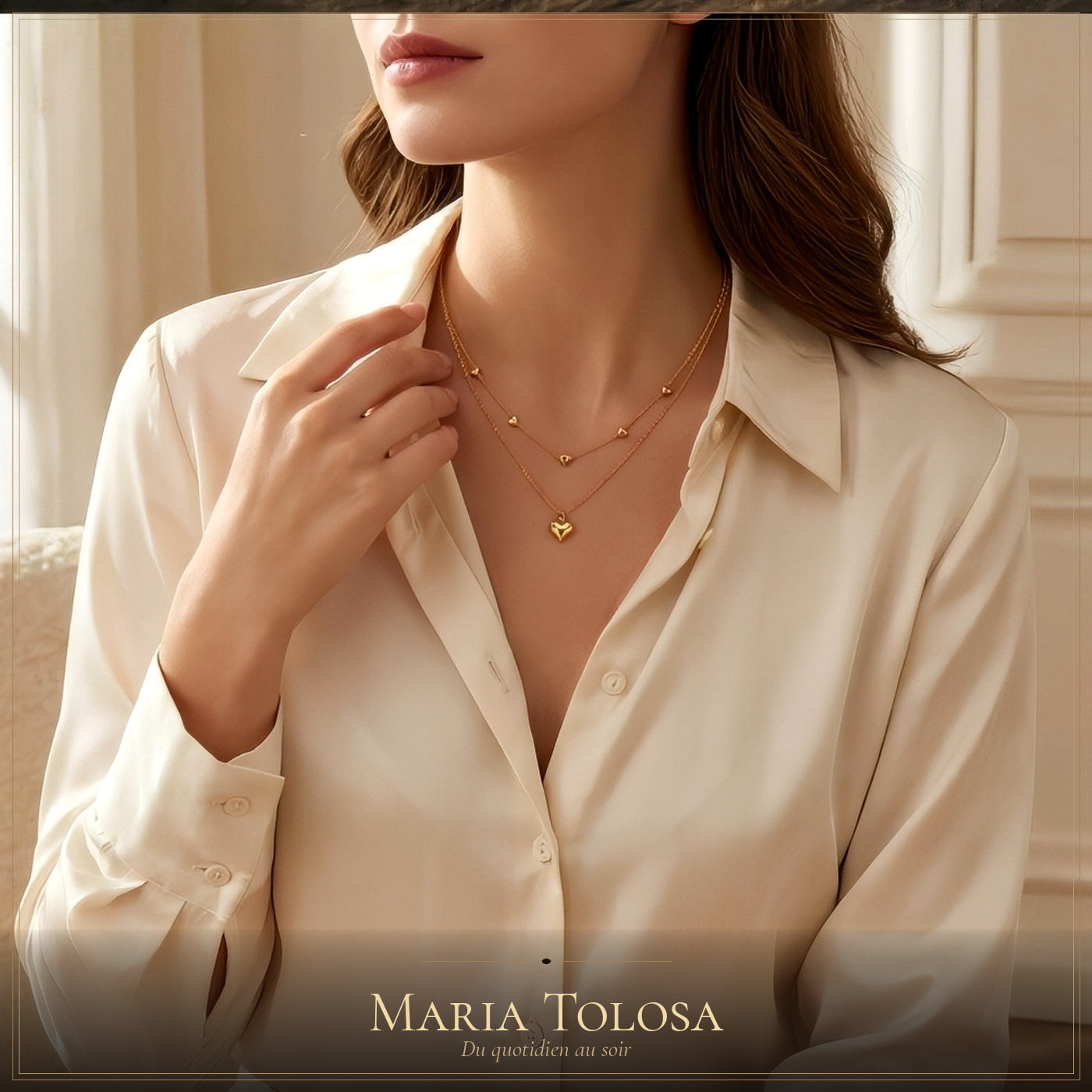 Collier Double Rang Cœur Doré — Chaîne Fine Plaquée Or