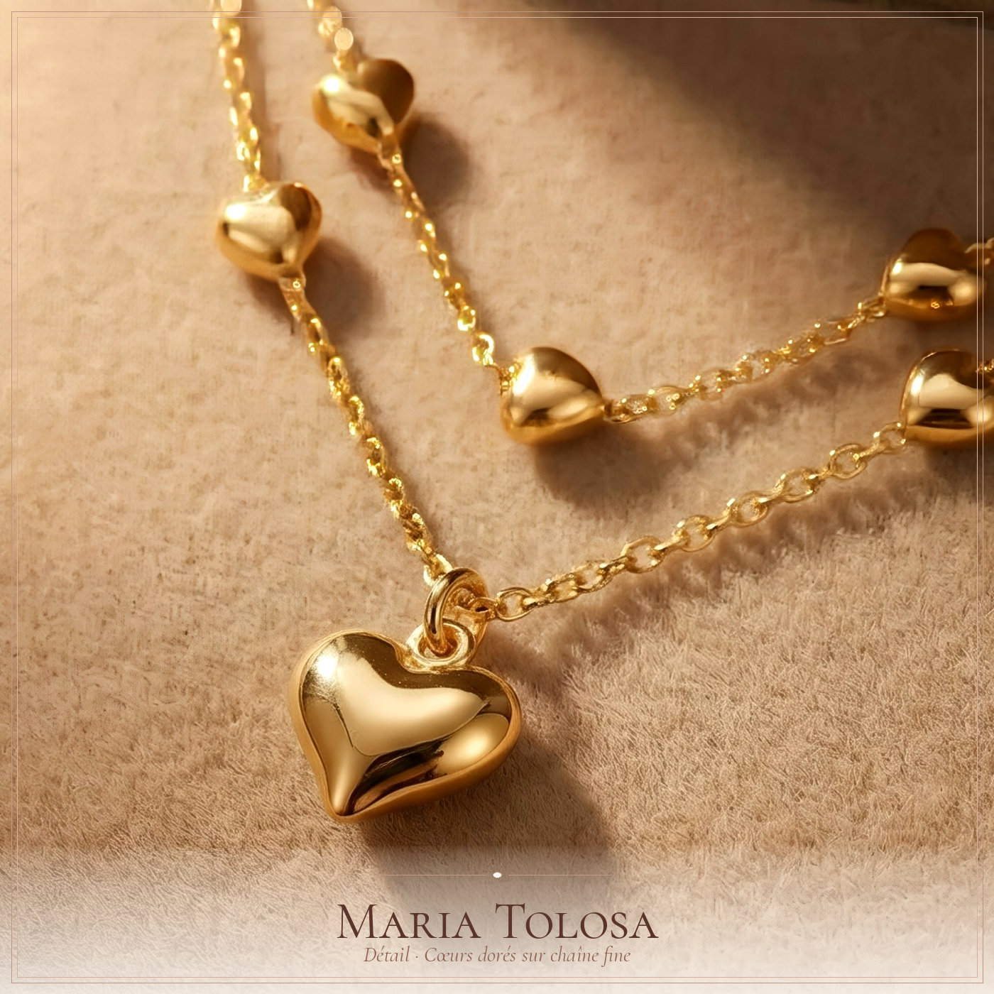 Collier Double Rang Cœur Doré — Chaîne Fine Plaquée Or